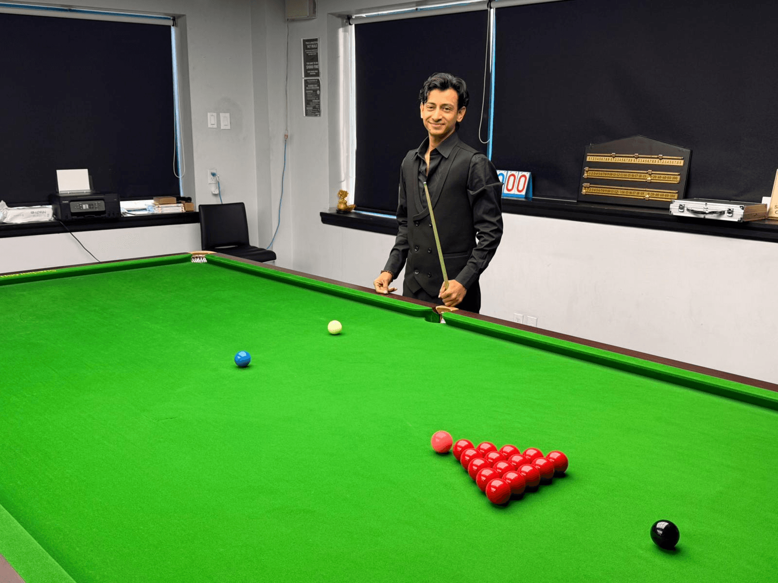 A snooker table prepared for training at The Q Masters 147